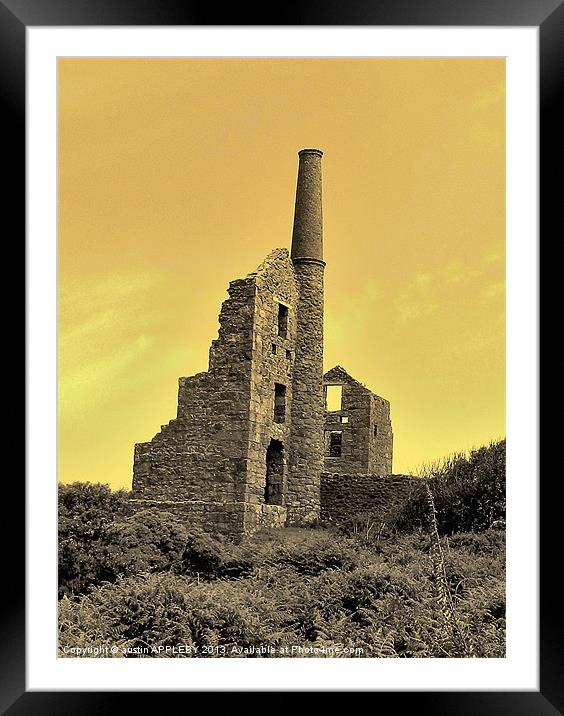 SEPIA CARN GALVER MINE CORNWALL Framed Mounted Print by austin APPLEBY