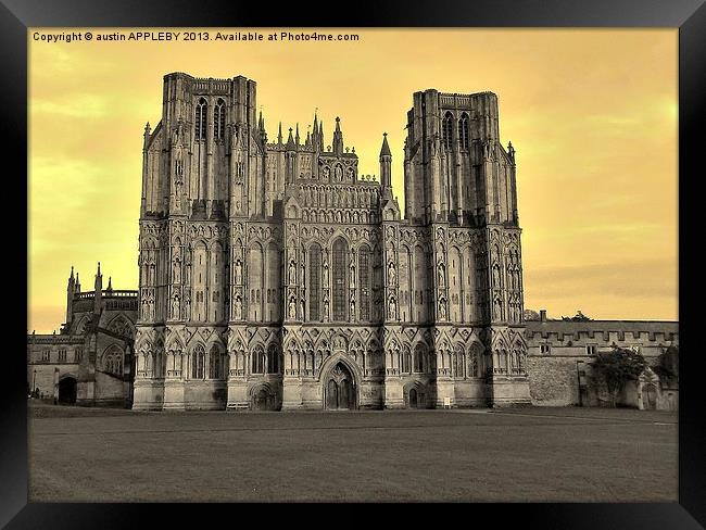 SEPIA WELLS CATHEDRAL WEST FRONT Framed Print by austin APPLEBY