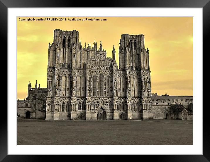 SEPIA WELLS CATHEDRAL WEST FRONT Framed Mounted Print by austin APPLEBY