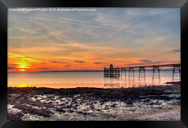  Clevedon Pier Beach At Sunset Framed Print by austin APPLEBY