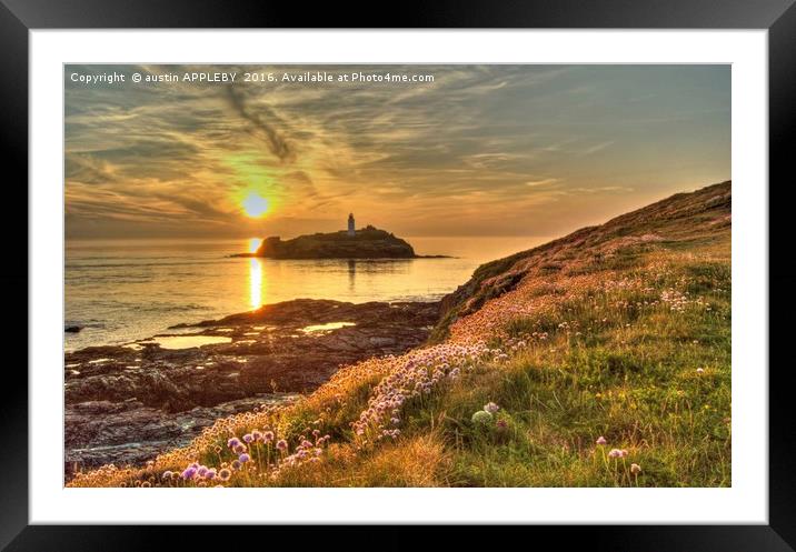 Godrevy Lighthouse Cornwall Sunset Framed Mounted Print by austin APPLEBY