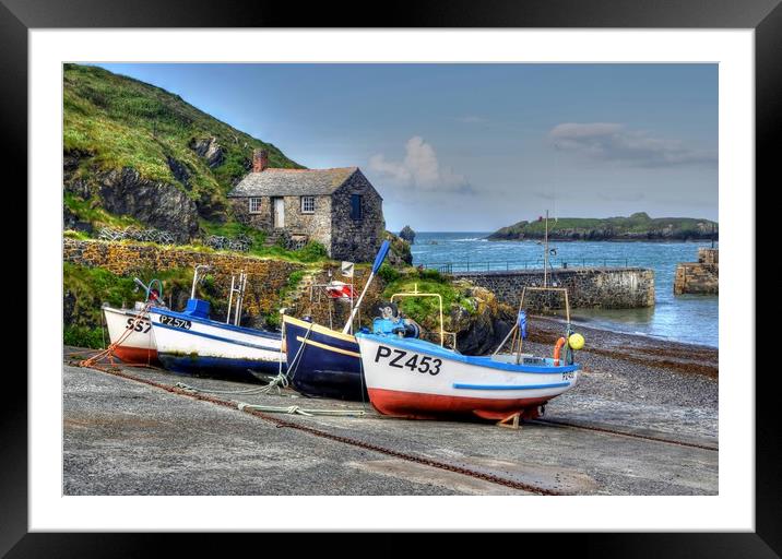 Mullion Cove Harbour Fishing Boats Framed Mounted Print by austin APPLEBY