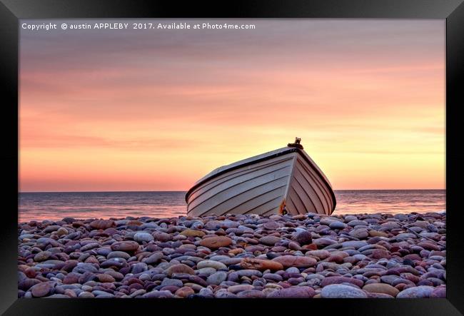 Budleigh Boat On The Pebbles Framed Print by austin APPLEBY