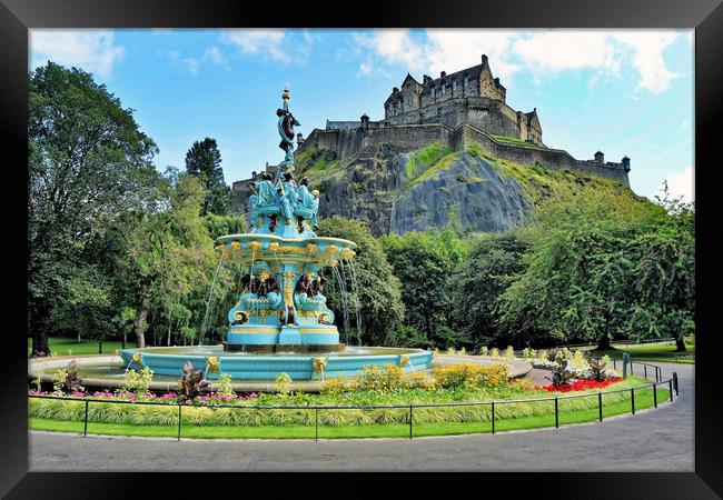 Ross Fountain and Edinburgh Castle Framed Print by austin APPLEBY