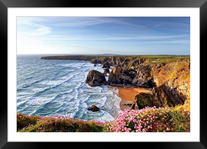 Carnewas at Bedruthan Steps pinks Framed Mounted Print by austin APPLEBY