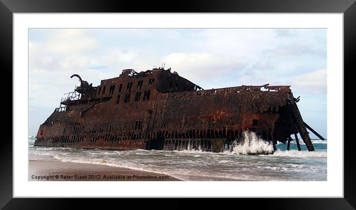 Shipwreck on beach Framed Mounted Print by Peter Slack