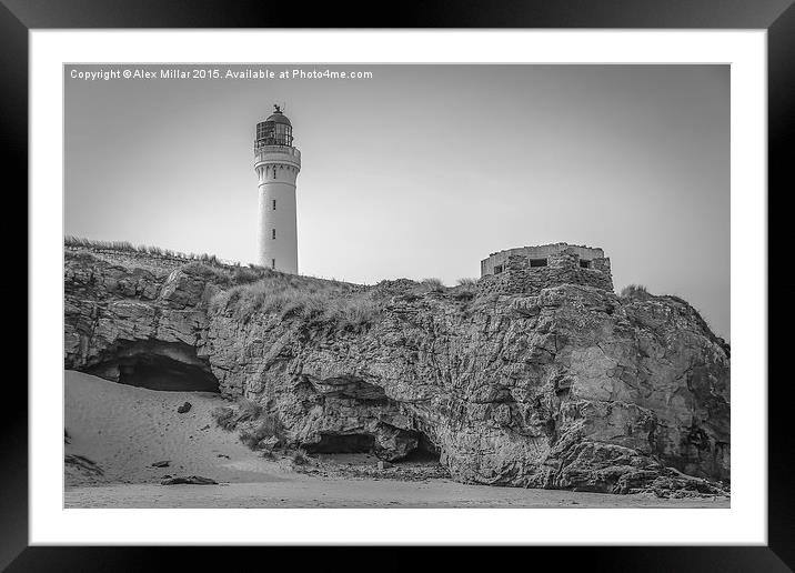 Covesea Lighthouse (B&W) Framed Mounted Print by Alex Millar