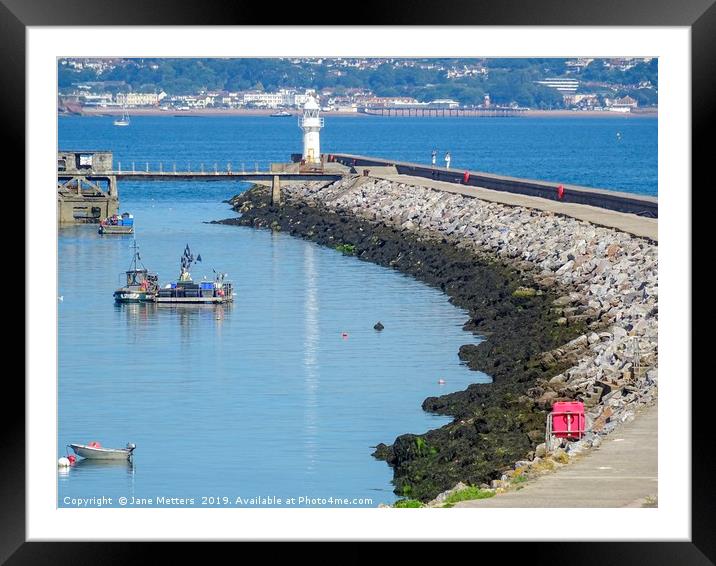 Breakwater and Lighthouse Brixham Framed Mounted Print by Jane Metters