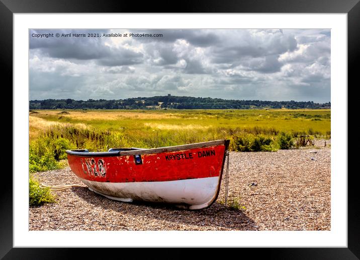 Boat at Cley next to the sea  Framed Mounted Print by Avril Harris