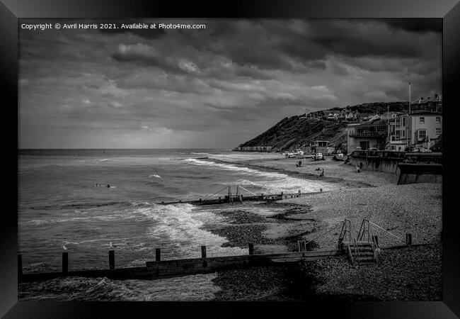 The Majestic Serenity of Cromer Beach Monochrome Framed Print by Avril Harris