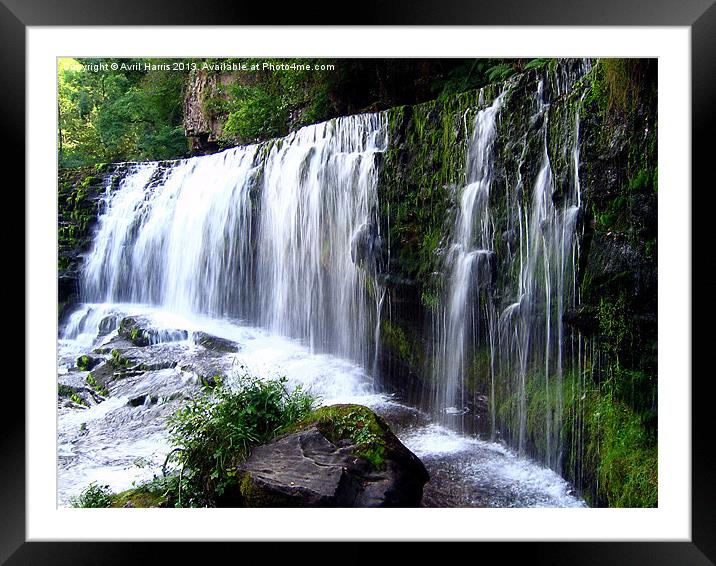 Sgŵd isaf Clun-gwyn Waterfall South Wales Framed Mounted Print by Avril Harris