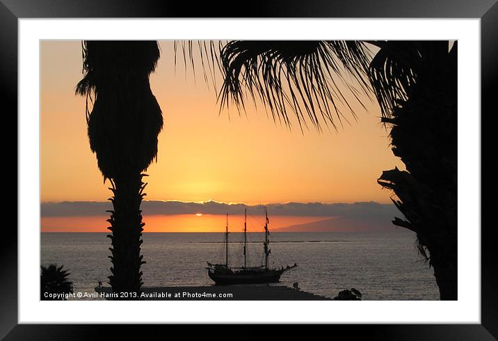Sunsetting on the Tall Ship Framed Mounted Print by Avril Harris