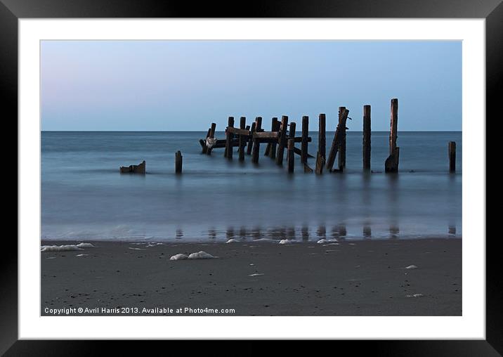 Happisburgh Beach Groynes Framed Mounted Print by Avril Harris