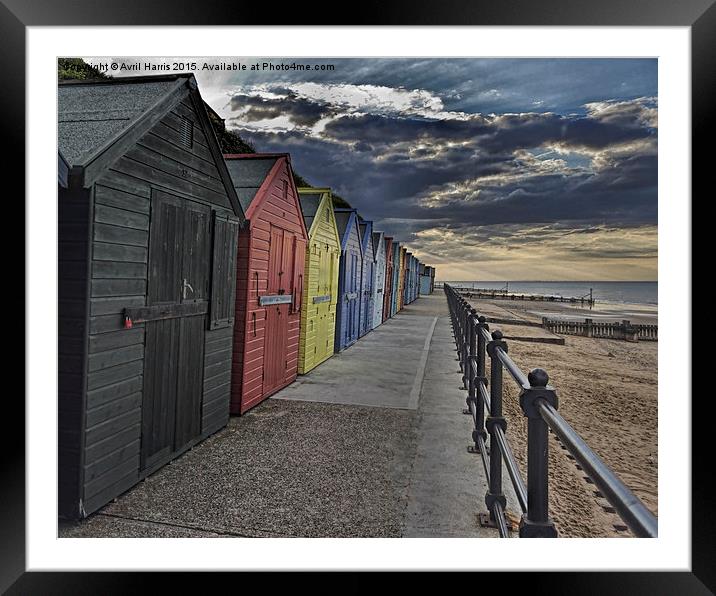  Mundesley Beach Huts Framed Mounted Print by Avril Harris