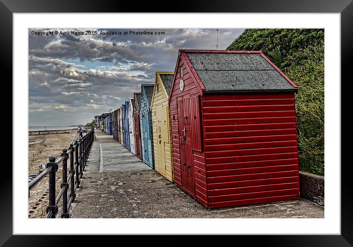  Colourful Beach Huts Framed Mounted Print by Avril Harris