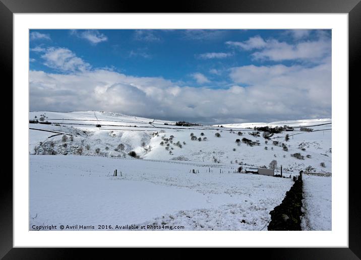 Snow in the peak district Framed Mounted Print by Avril Harris