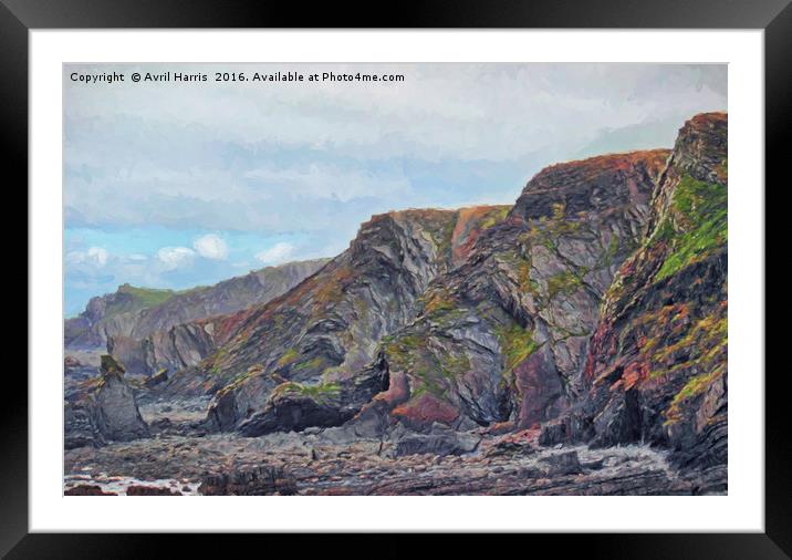 Hartland Quay Cliffs Framed Mounted Print by Avril Harris