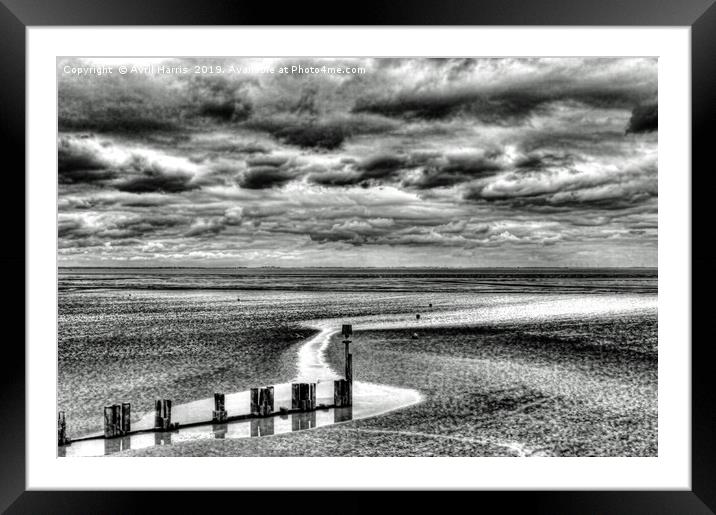 Cleethorpes Beach Monochrome Framed Mounted Print by Avril Harris