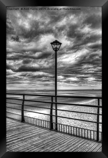 Cleethorpes Pier Lamp Monochrome Framed Print by Avril Harris