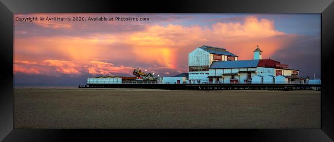 Rainbow over the Brittania pier Great Yarmouth Framed Print by Avril Harris