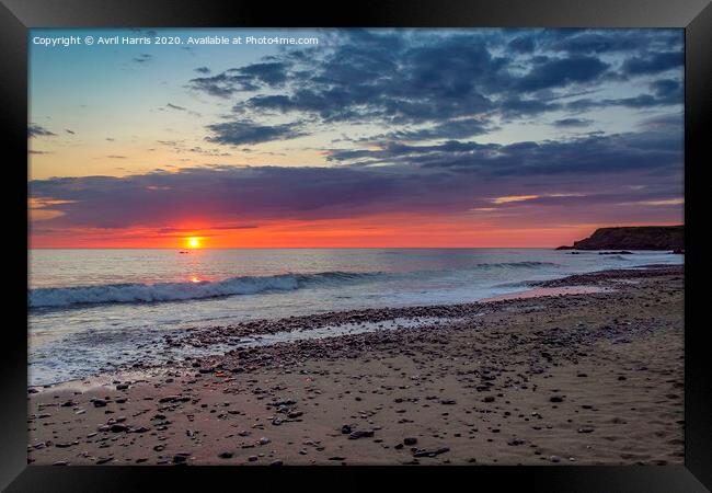 Majestic Sunset at Widemouth Bay Framed Print by Avril Harris