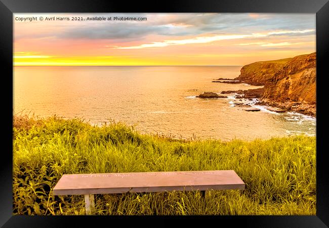 Widemouth Bay Sunset Framed Print by Avril Harris