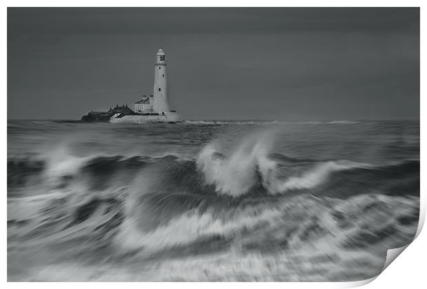 Whitley Bay Lighthouse On A Stormy Day Print by John Dickson