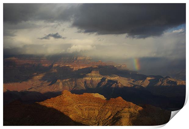 Rainbow, storm cloud and sun on Grand Canyon, Ariz Print by Claudio Del Luongo