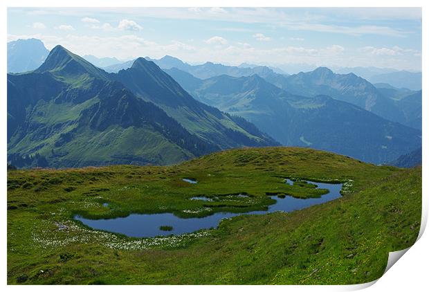 Mountain pond with a view near Furkajoch, Austria Print by Claudio Del Luongo