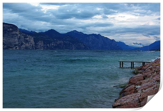 Windy day on Lake Garda near Castelletto di Brenzo Print by Claudio Del Luongo