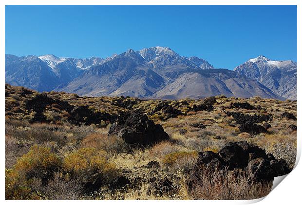 Lava and highest Sierra Nevada peaks, California Print by Claudio Del Luongo