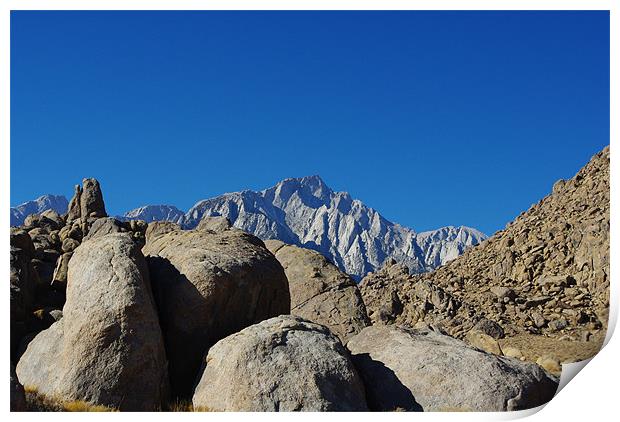 Rocks and highest Sierra Nevada peaks, California Print by Claudio Del Luongo