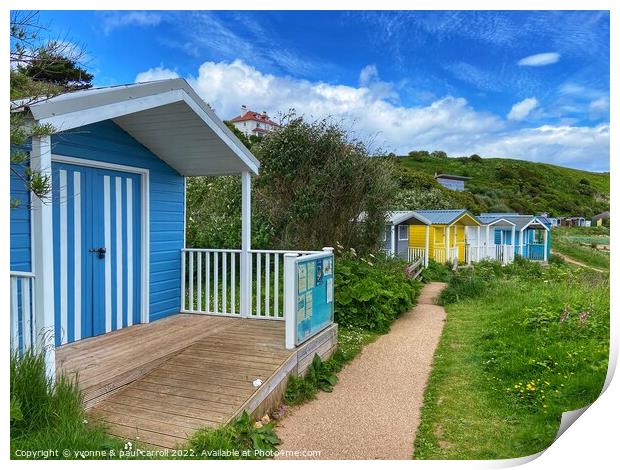 The beach huts at Coldingham Bay Print by yvonne & paul carroll