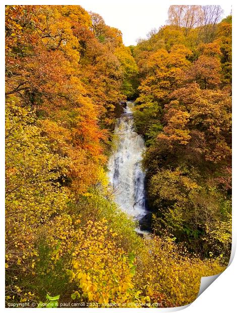 The Black Spout waterfall in Autumn Print by yvonne & paul carroll