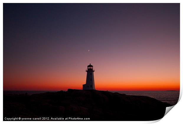 Peggys Cove lighthouse at sunset Print by yvonne & paul carroll