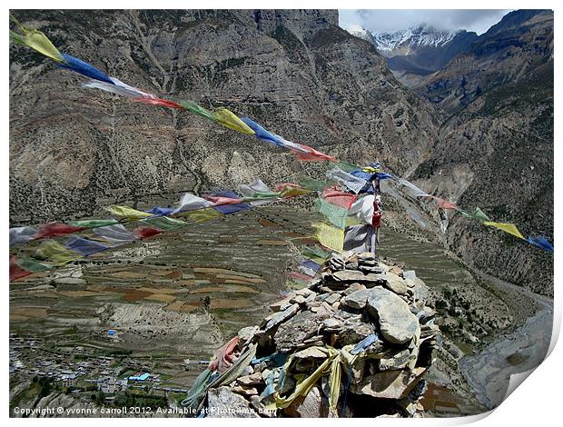 Nepal prayer flags, near Manang Print by yvonne & paul carroll