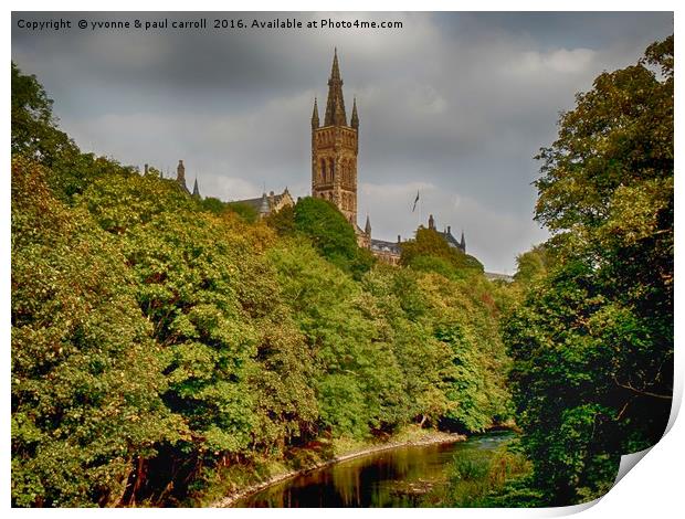 Glasgow University from the River Kelvin Print by yvonne & paul carroll