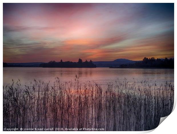 Sunset over Lake of Menteith Print by yvonne & paul carroll