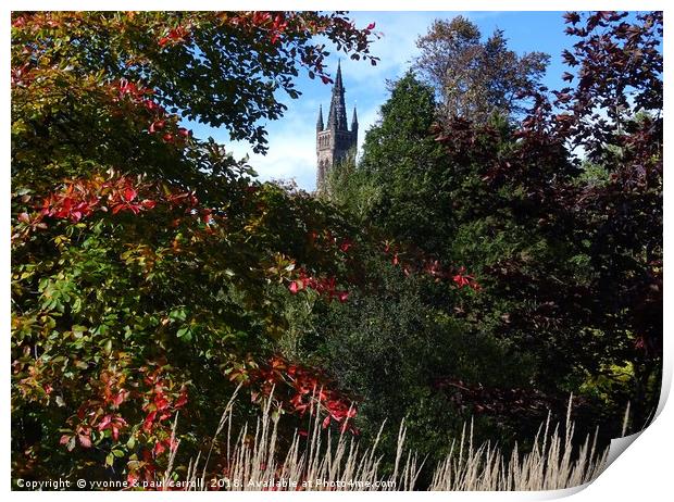 Glasgow University from Kelvingrove Park in autumn Print by yvonne & paul carroll