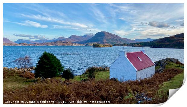 Crofter cottage with outlook towards Torridon  Print by yvonne & paul carroll