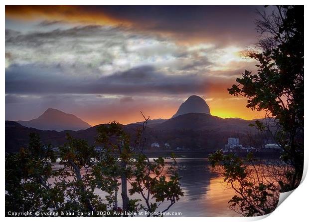 Sunrise behind Canisp and Sulvien, Lochinver Print by yvonne & paul carroll