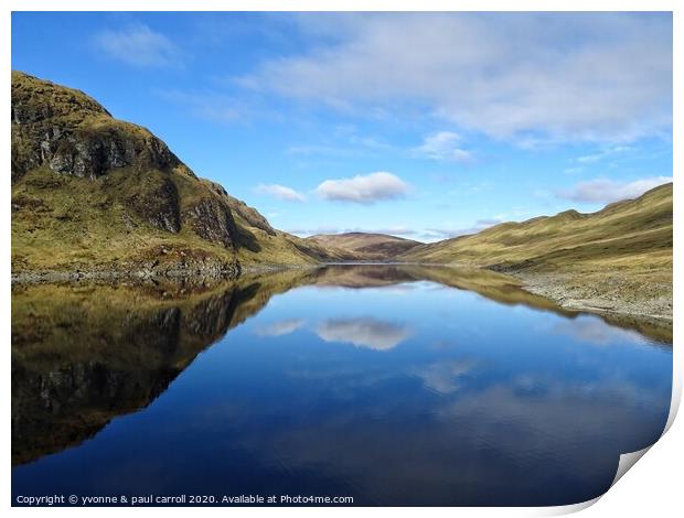 The reservoir at Lawers Dam - reflections Print by yvonne & paul carroll