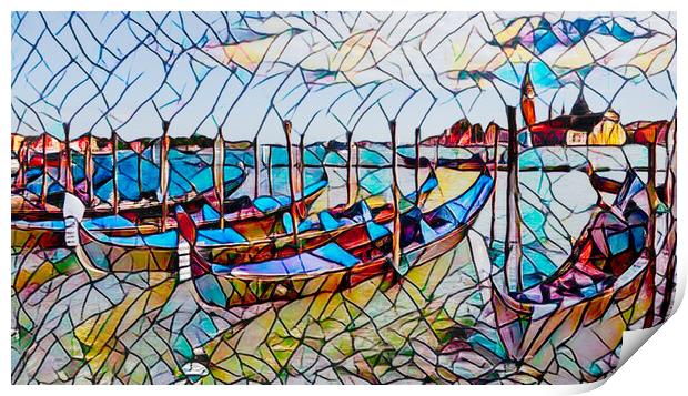 Gondolas with stained glass window effect Print by Susan Leonard