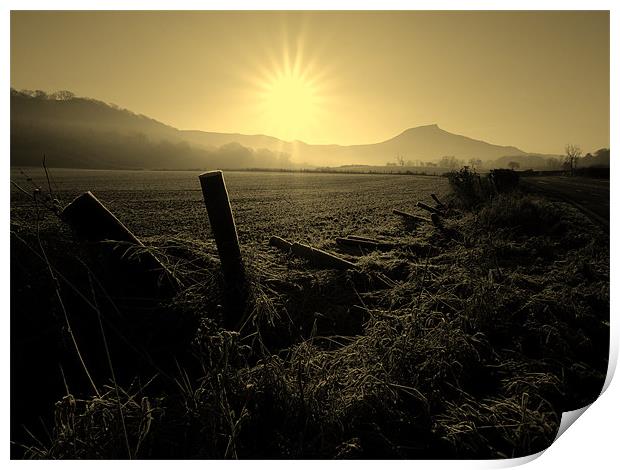 Morning glow over Roseberry topping. Print by andrew pearson