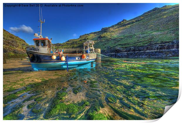 Boscastle blue boat green river Print by Dave Bell