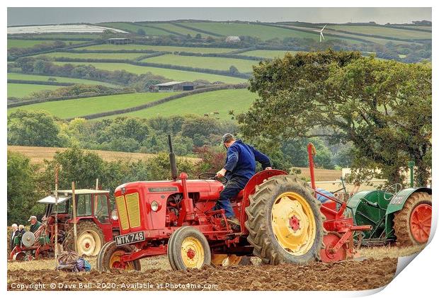 Red Vintage Tractor Plowing, Print by Dave Bell