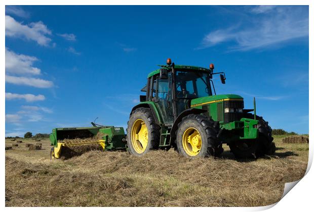 John Deere 6400 square baling hay Print by Catherine Kiely