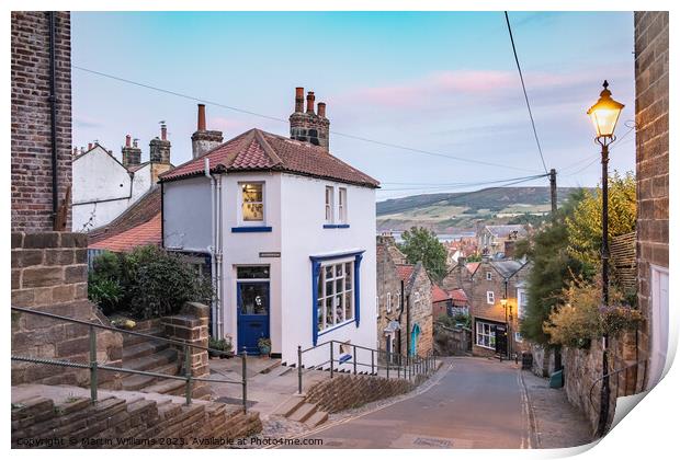 Sunset over Robin Hoods Bay, New Road, North Yorkshire Print by Martin Williams