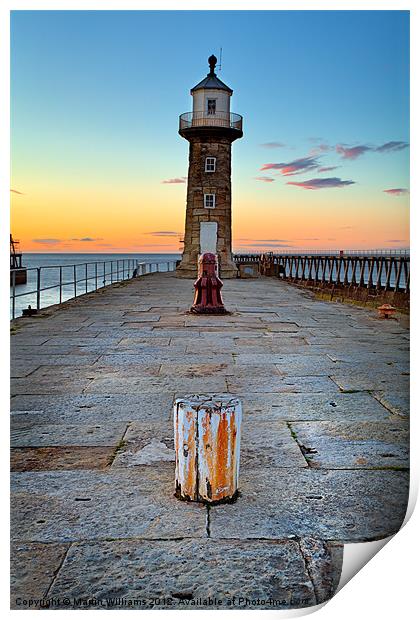 Witby East Pier and Lighthouse Print by Martin Williams