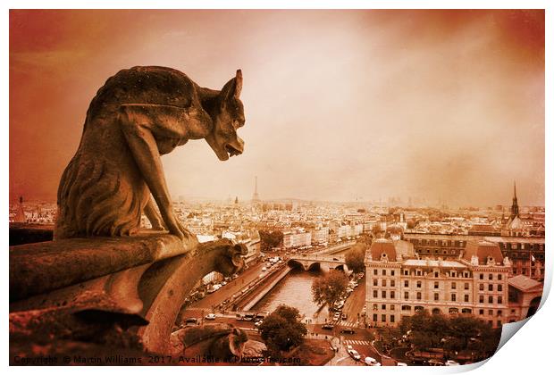 Paris Guardian - Notre Dame Gargoyle Print by Martin Williams